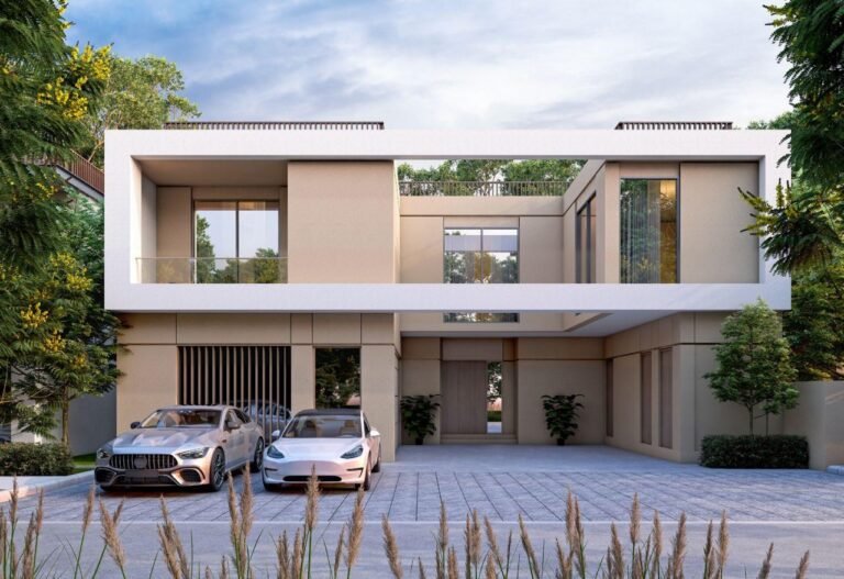 Sobha Elwood - villa front elevation with two parked cars