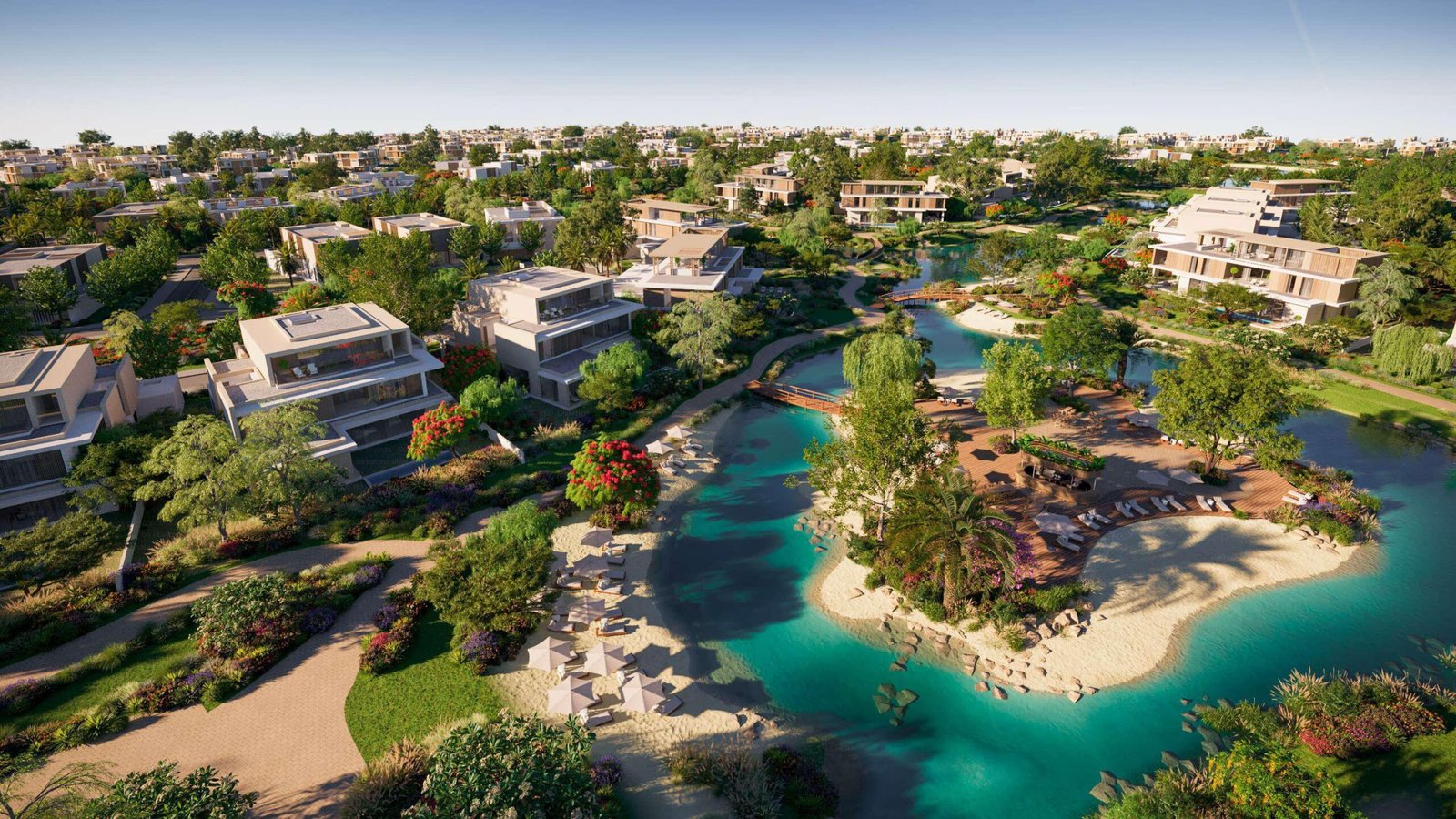 The Acres by Meraas - aerial view of lagoon islands and villas