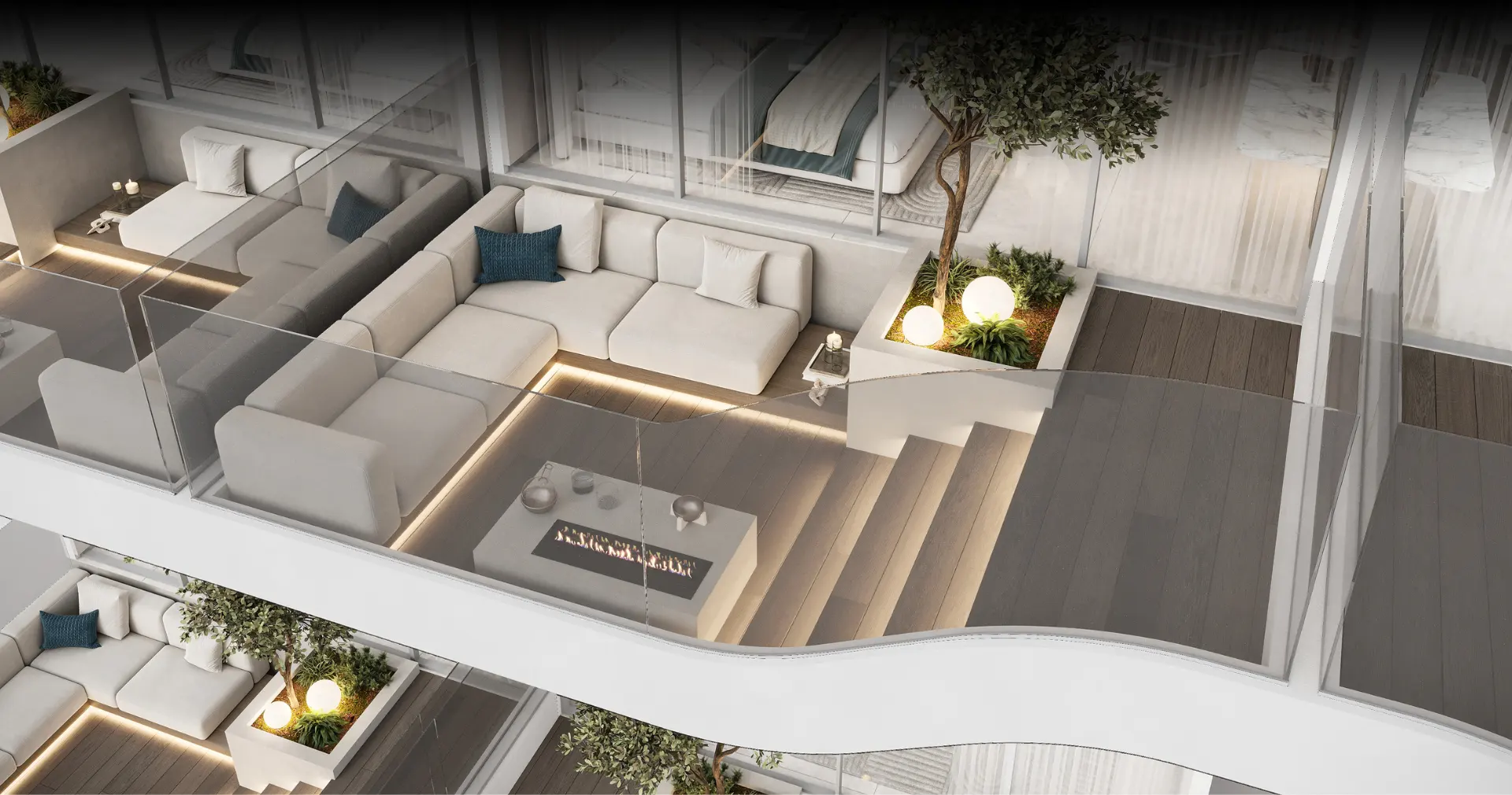 Reef 1000 Apartments - aerial view of the sunken lounge and terrace