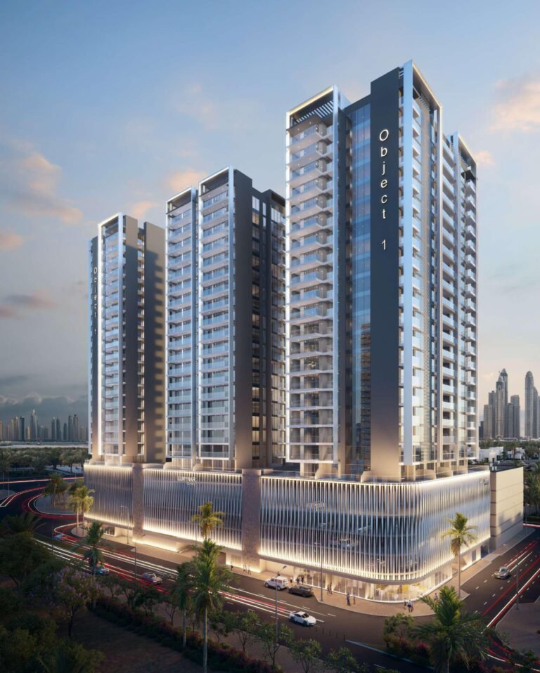 Luminar Tower 1 - twin residential towers at dusk