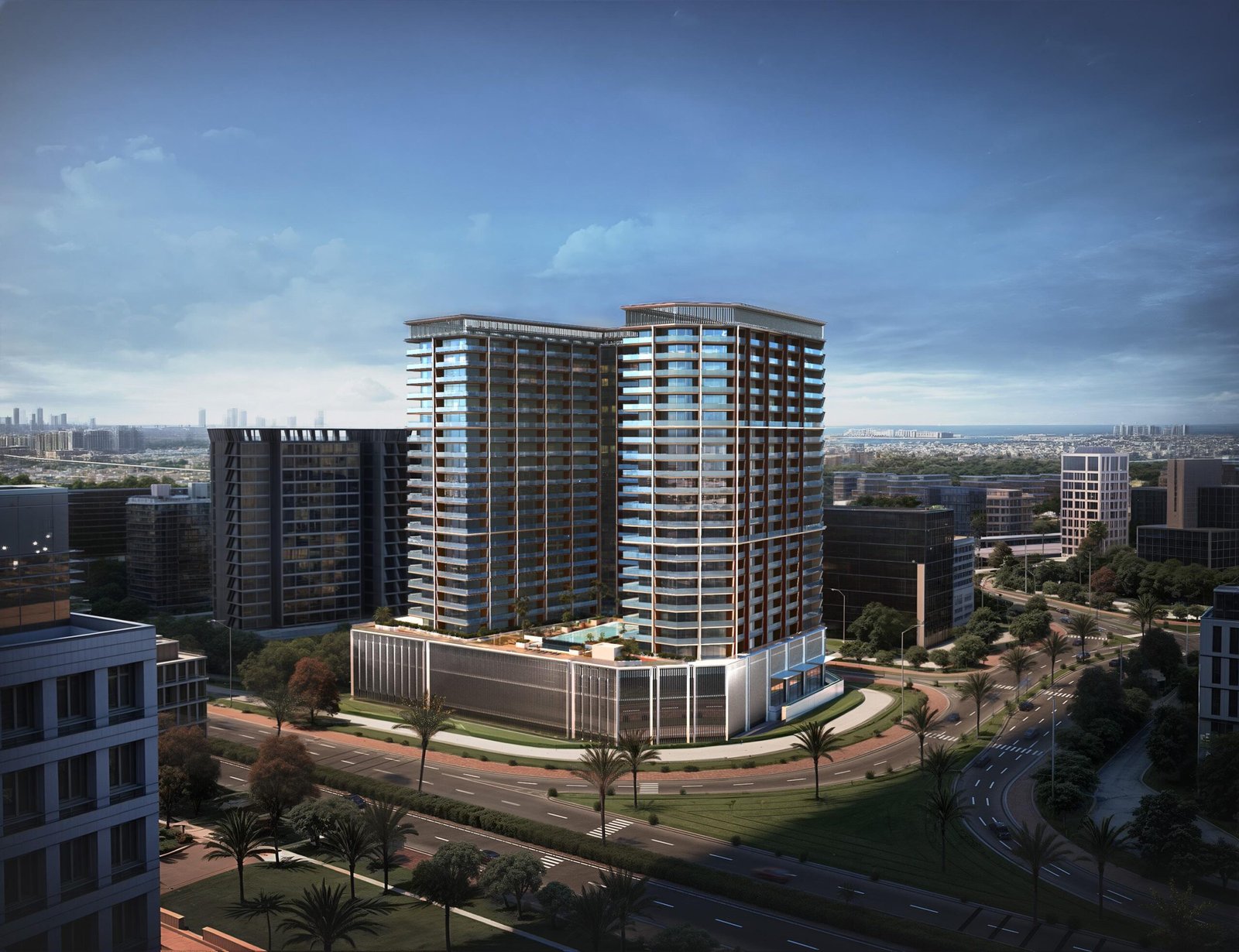 Binghatti Ghost Apartments - twin residential towers in the city skyline