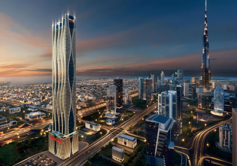 BAYZ 102 - tower at dusk with city skyline