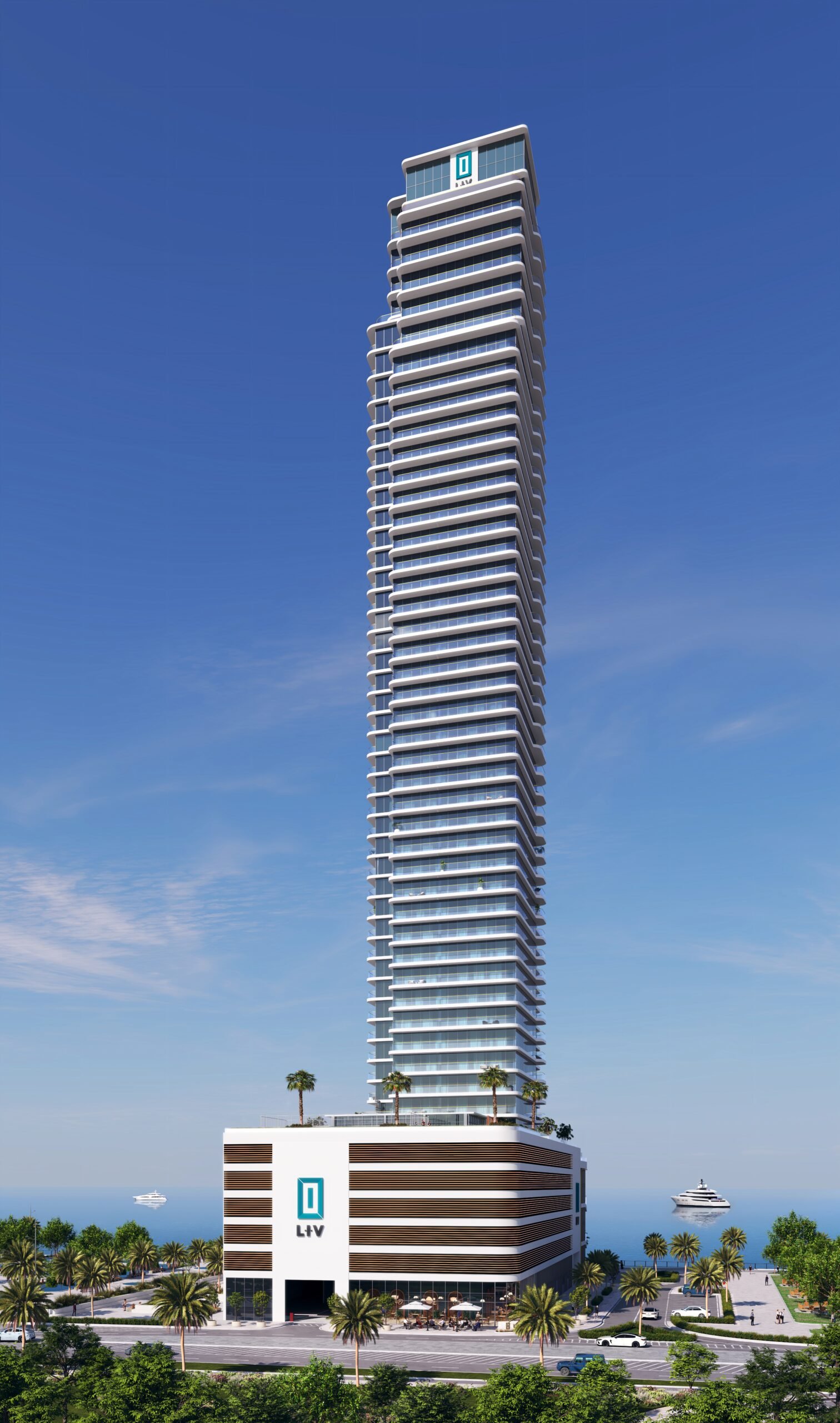 LIV Maritime - tall slender tower against a blue sky