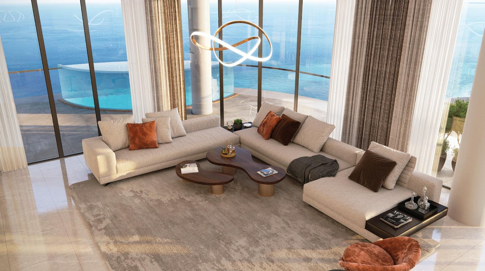 Pelagia at Al Marjan Island - living room with panoramic sea view