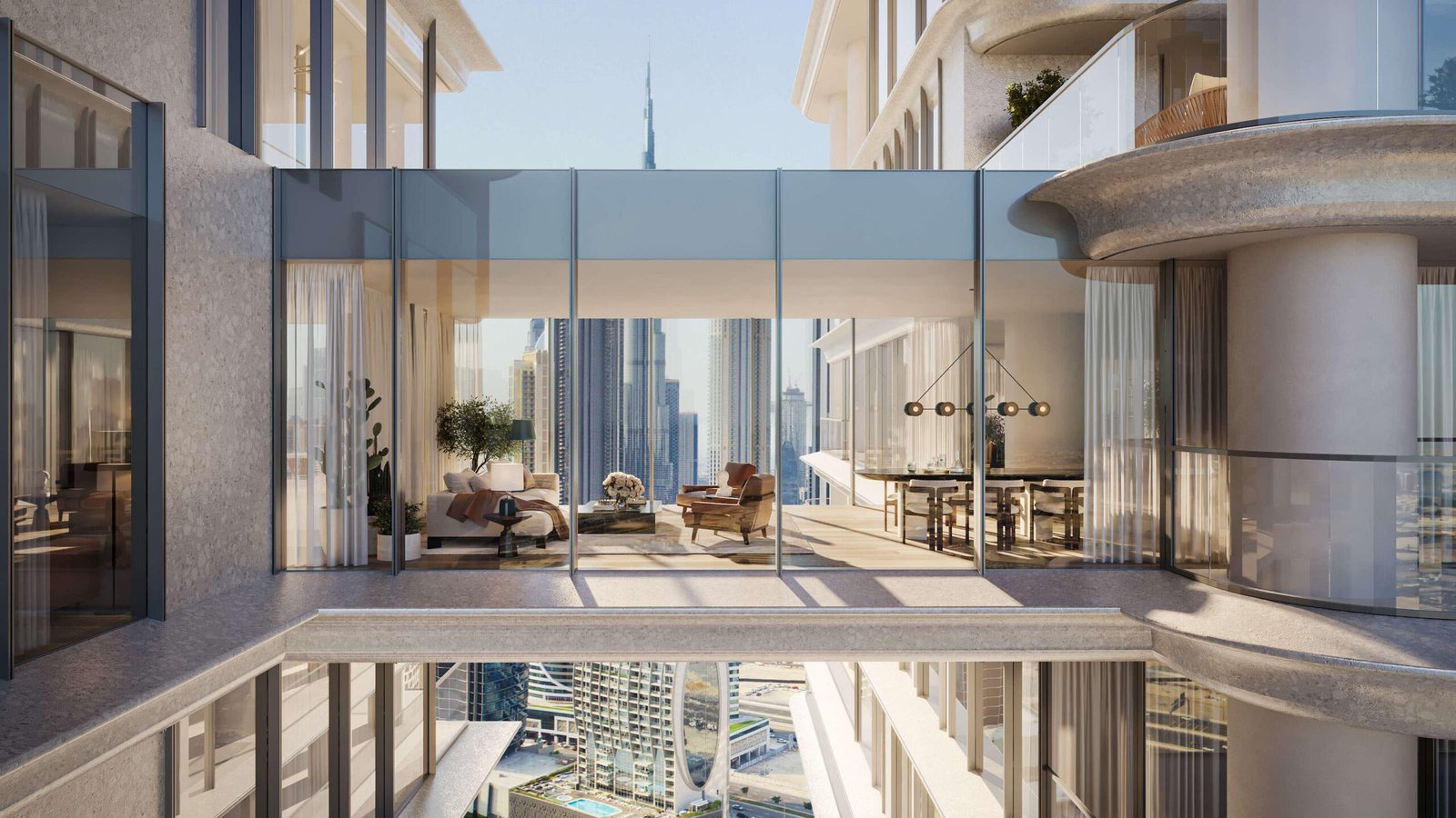 Vela Viento by Omniyat - glass-walled living space with skyline view