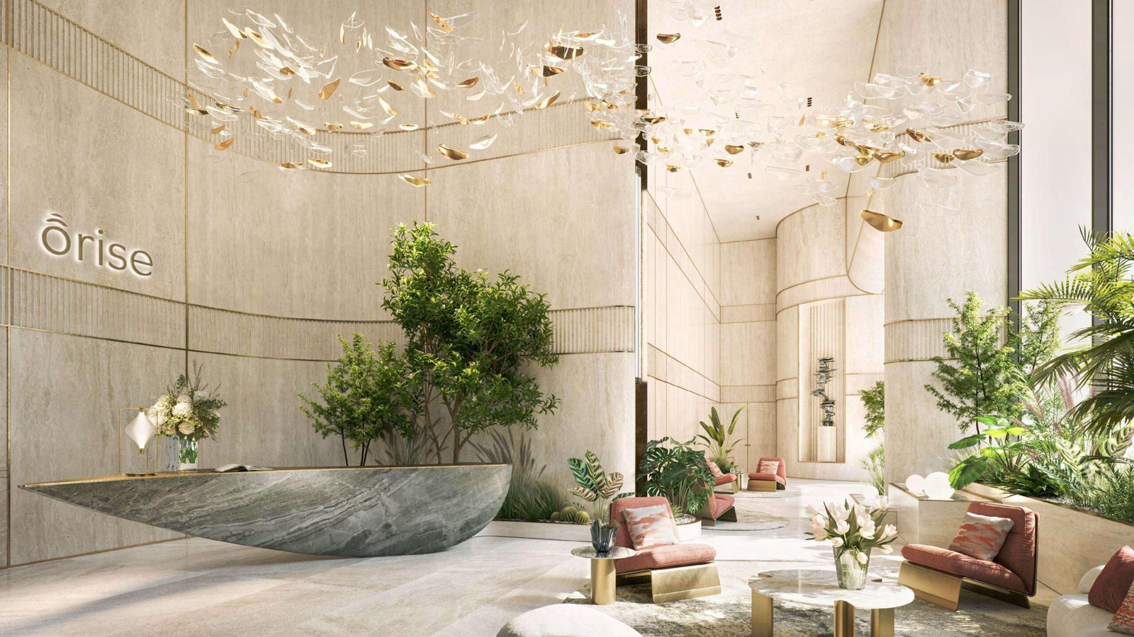 Orise by Beyond - indoor lounge with plants and water feature