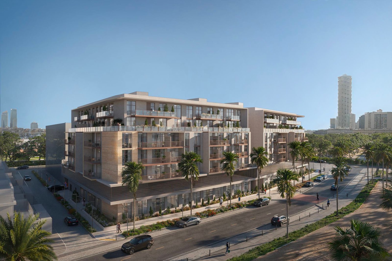 Iridian Park at JVC - residential building at a street corner with trees
