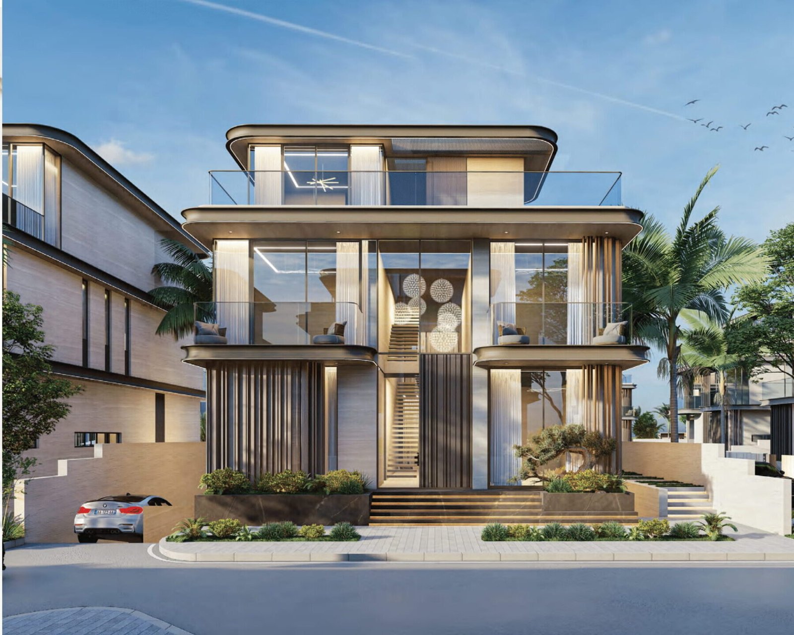 Wellington Grand Villas - contemporary villa exterior with glass balcony