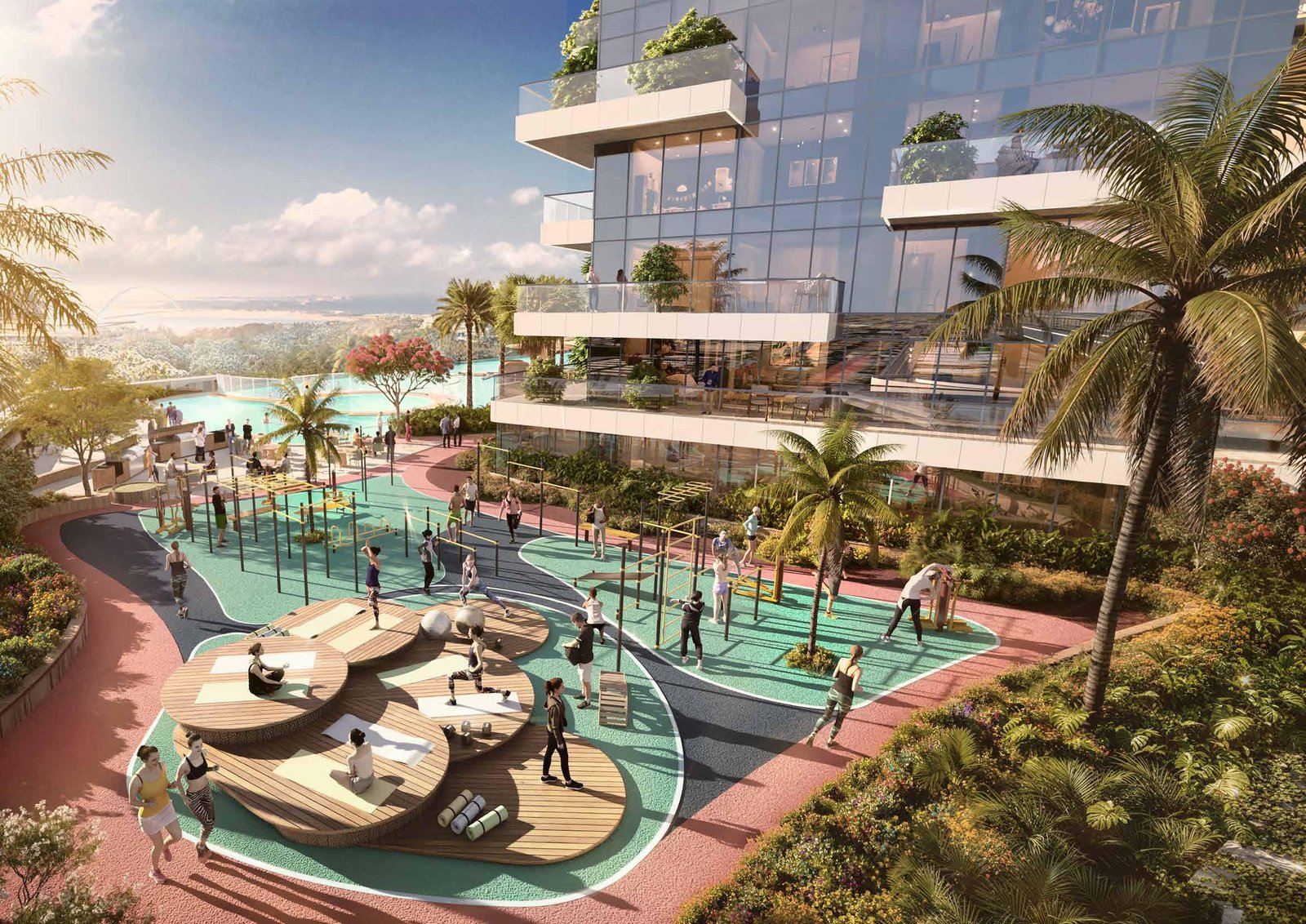 Safa Gate by Damac - rooftop pool deck with loungers
