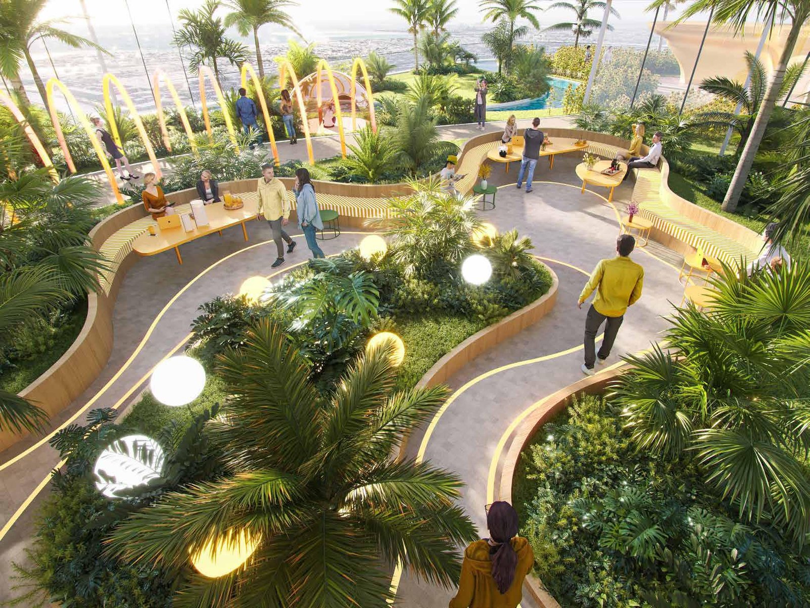 Safa Gate by Damac - landscaped rooftop garden path