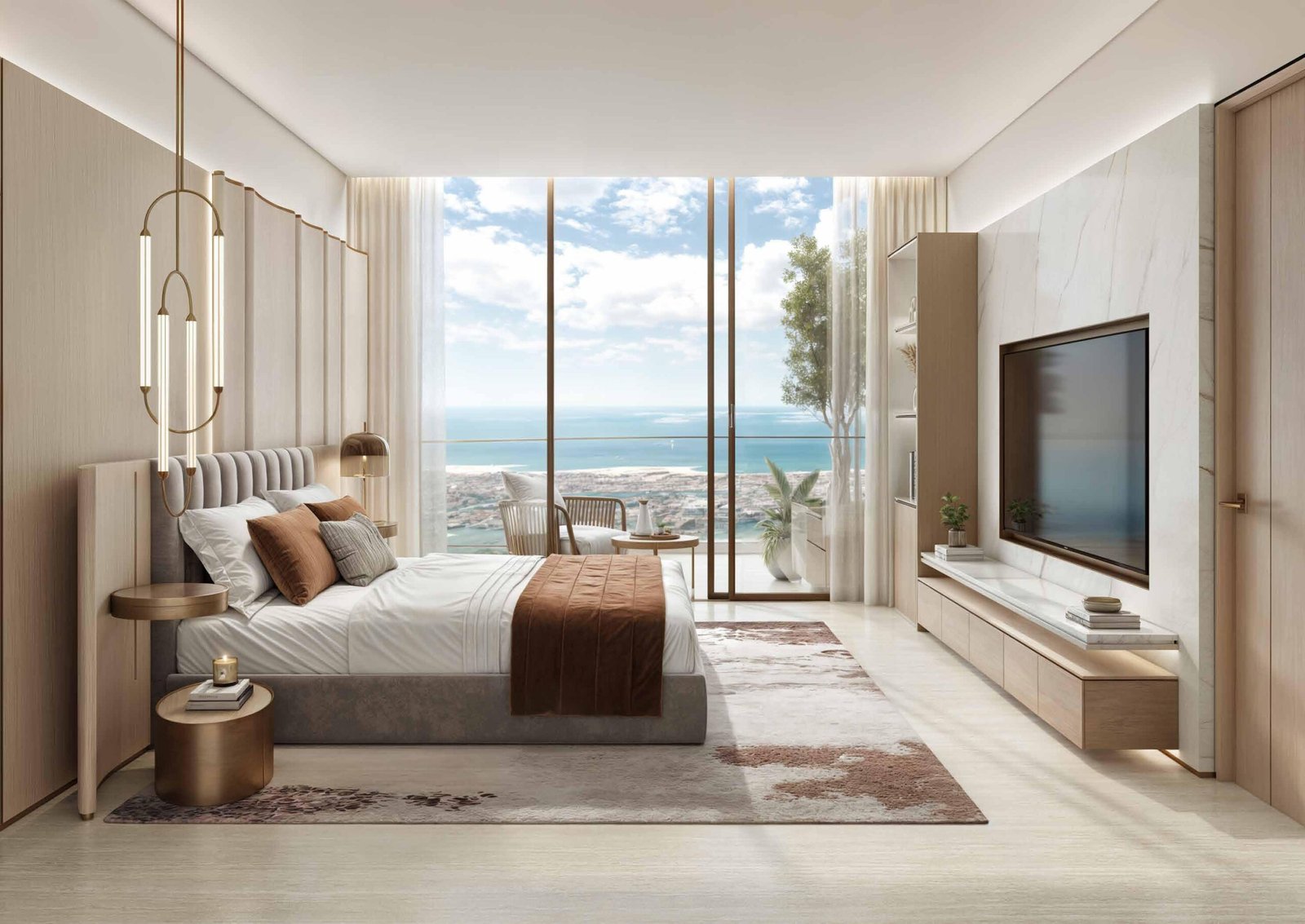 Safa Gate by Damac - bedroom with television and sea view