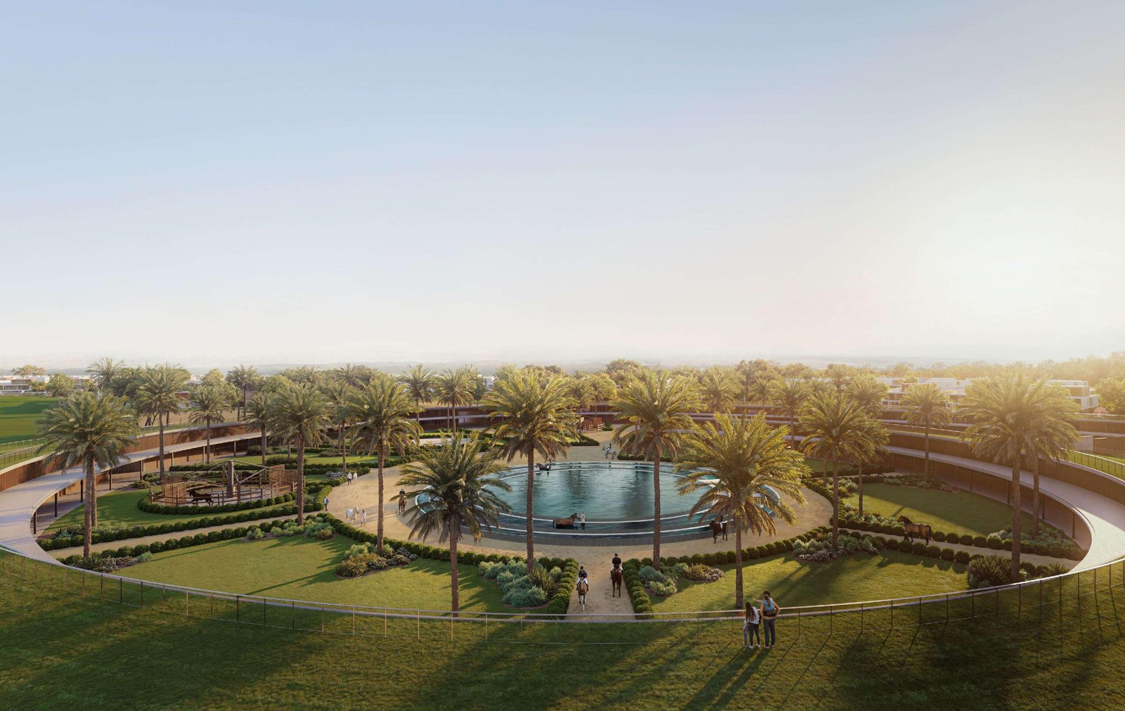 Grand Polo Club & Resort - circular garden with seating overlooking the field