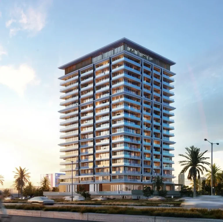 Binghatti Pinnacle - residential tower with blue-grey facade