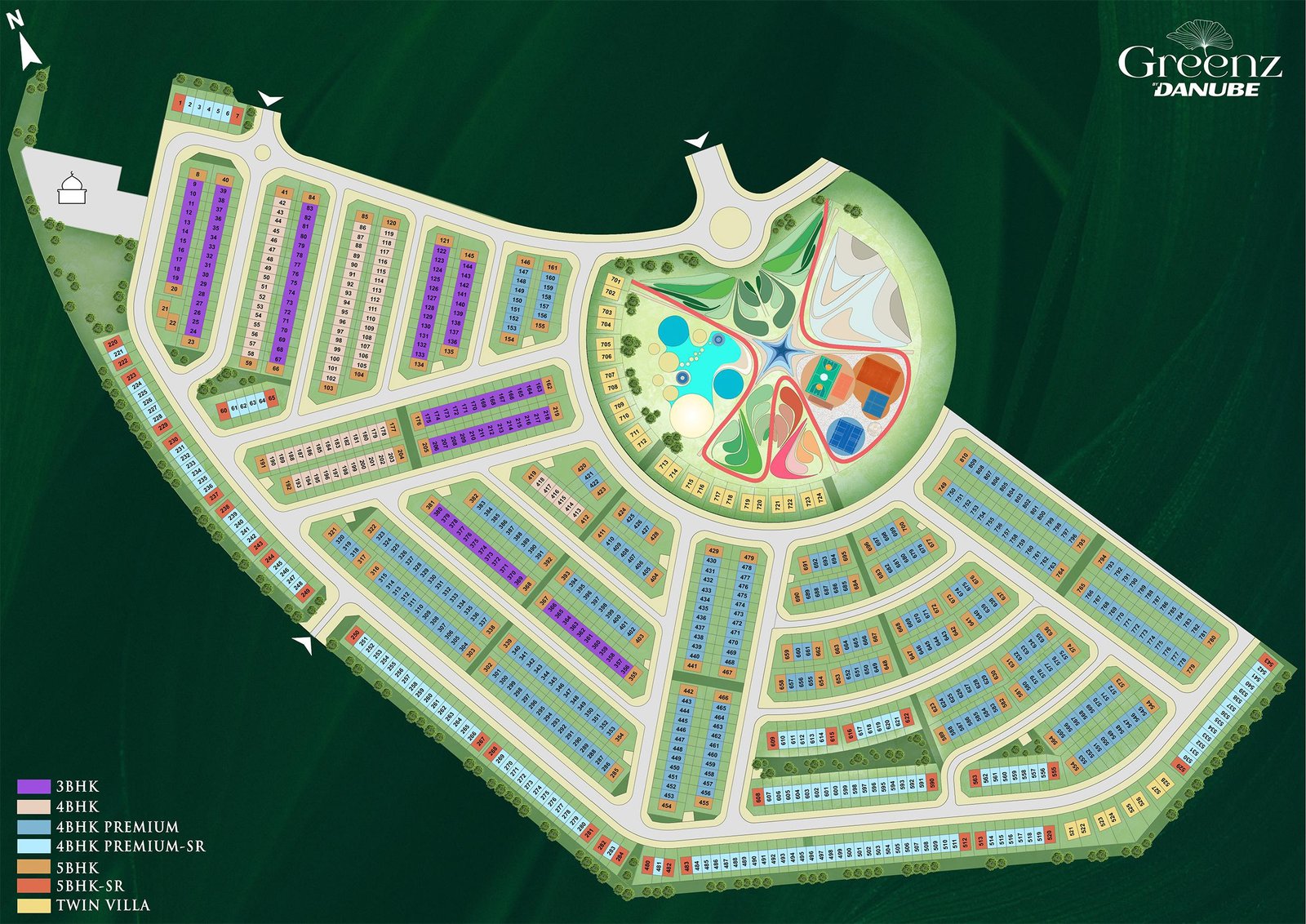 Greenz by Danube - masterplan with villa types colour-coded