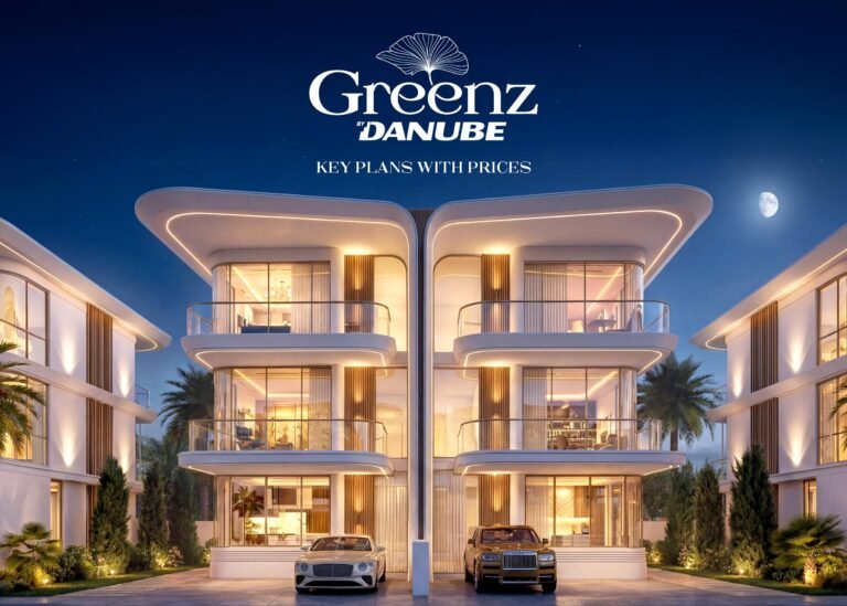 Greenz by Danube - townhouse facade at night