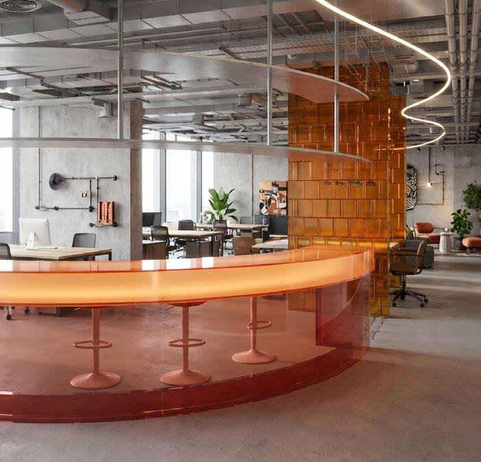Raw District by Imtiaz Development - co-working space with curved orange counter