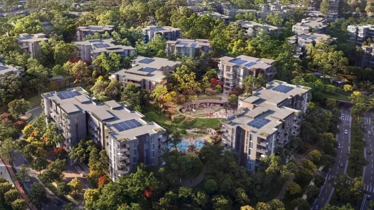 Ghaf Woods aerial view of residential clusters in City of Arabia, Dubai