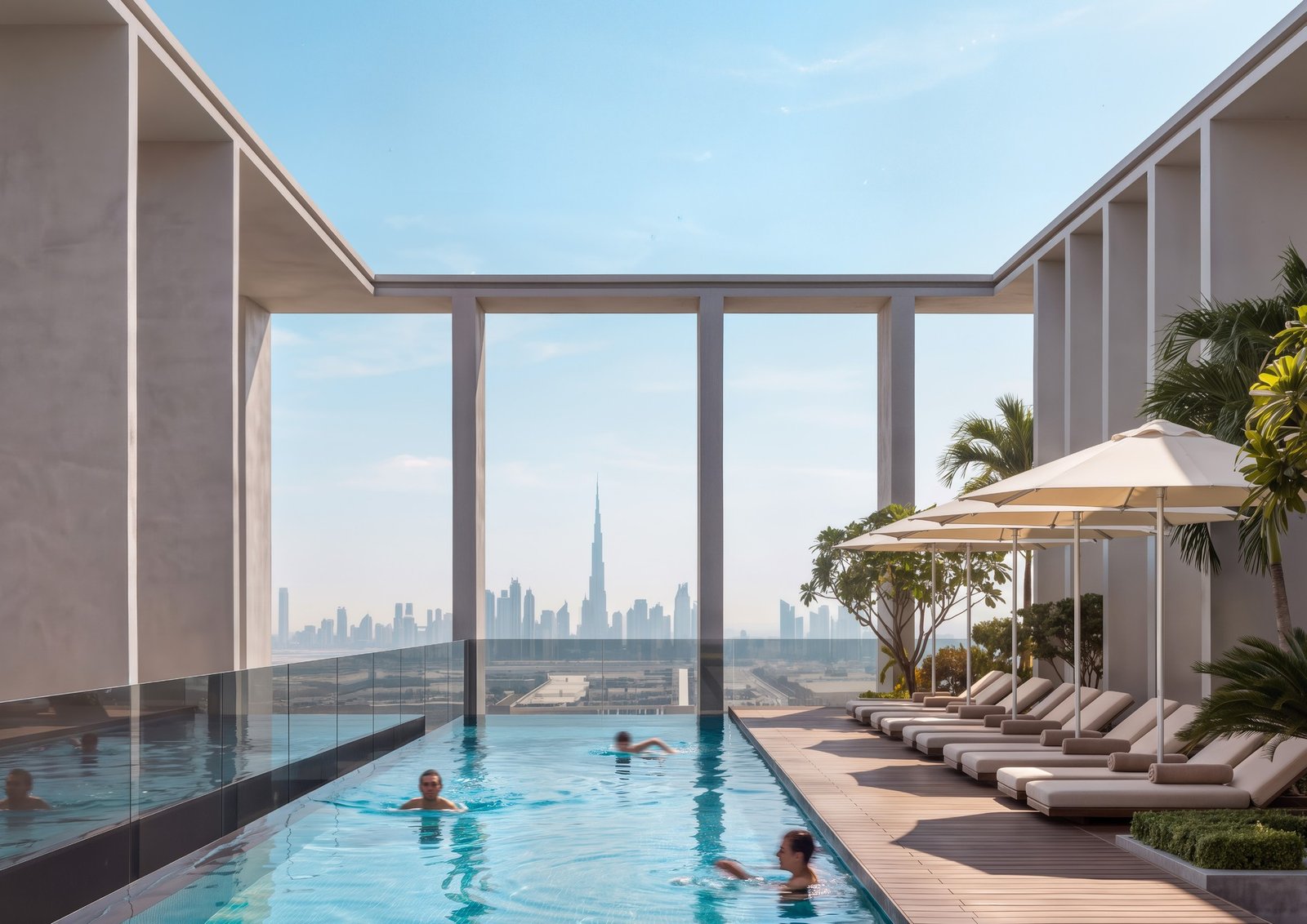 KORE by Imtiaz rooftop swimming pool with Dubai skyline view